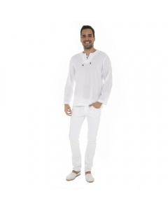 Just Nature Men's String Crew Neck Long Sleeve Shirt - White