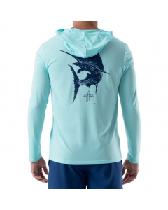 Guy Harvey Men's Performance Hoodie - Iced Aqua (Size: S)